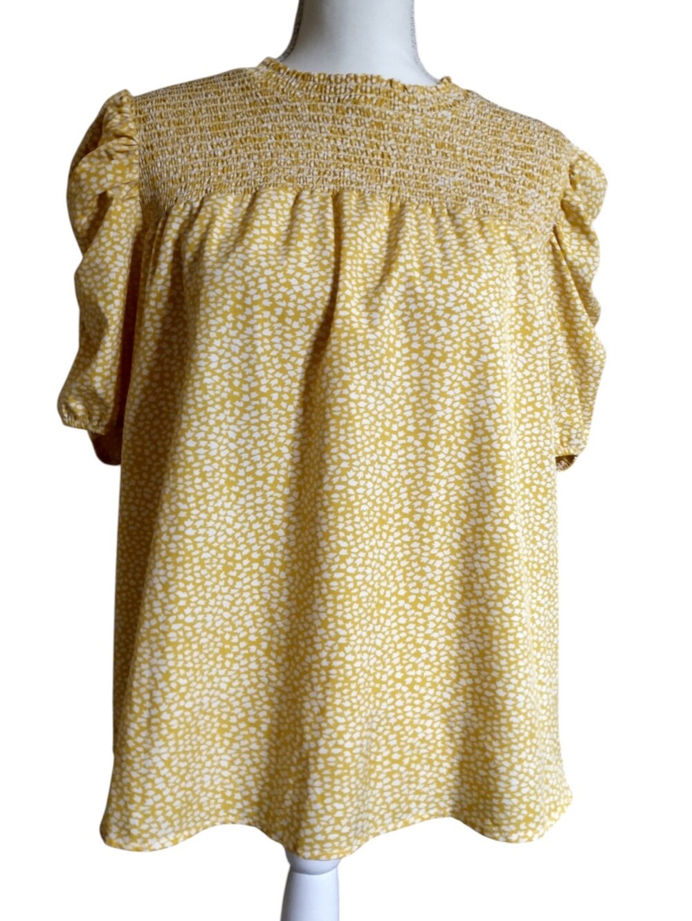 Yellow Printed Smocked Yoke Puff Sleeved Top